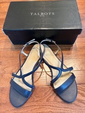 Talbots Navy Leather Strappy Slingback Sandals